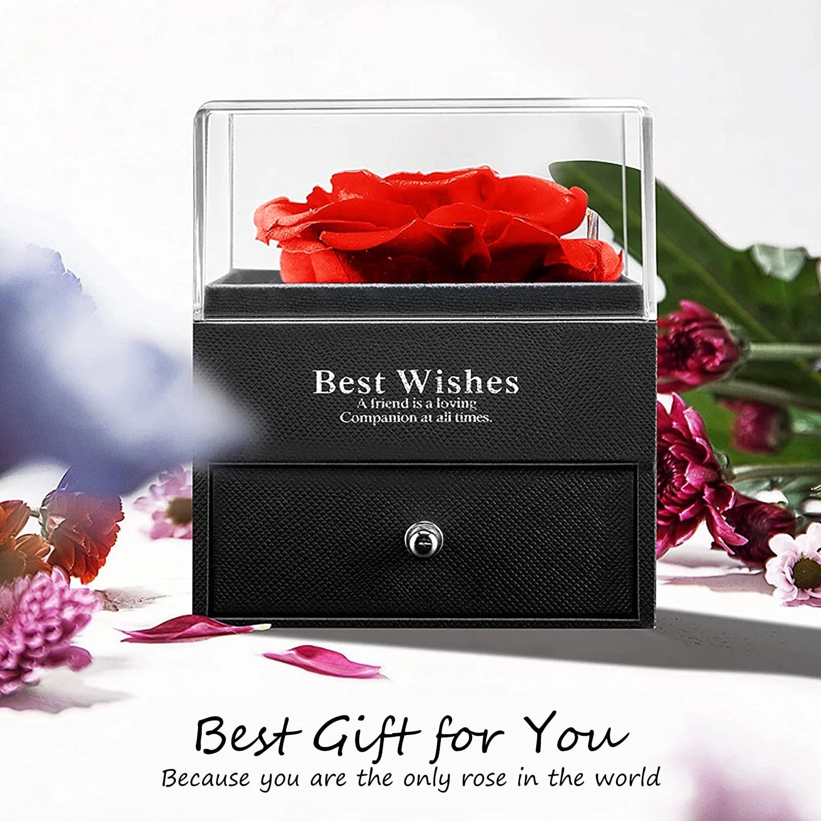 Eternal Preserved Red Rose with "I Love You" Necklace in 100 Languages - Timeless Floral Gifts for Mother's Day, Valentine's Day, Anniversaries, and Birthdays for Women