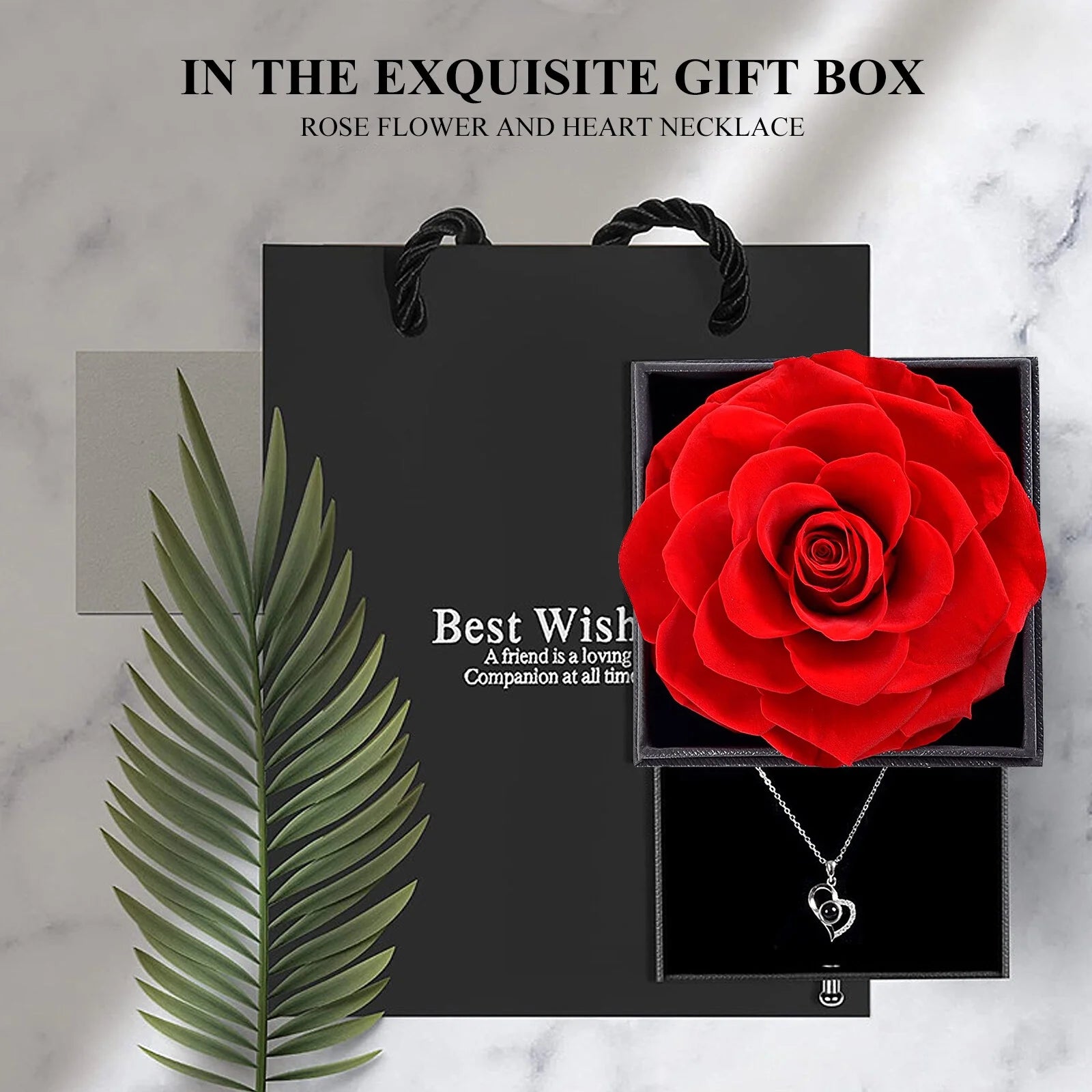 Eternal Preserved Red Rose with "I Love You" Necklace in 100 Languages - Timeless Floral Gifts for Mother's Day, Valentine's Day, Anniversaries, and Birthdays for Women