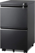 2-Drawer Metal File Cabinet, Fully Assembled, Under Desk, Black Finish, Lockable, Accommodates Letter, Legal, and A4 Size Files